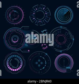 Futuristic digital graphics. Hud radial shapes for web interface Stock Vector