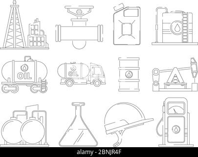 Oil line icons. Linear icon set for petroleum industry Stock Vector