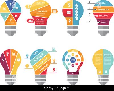Infographic concepts with shape of lighting bulb. Visualization of various options or processes Stock Vector