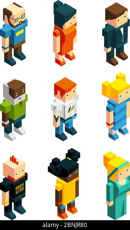 3D low poly peoples. Isometric user icons set Stock Vector