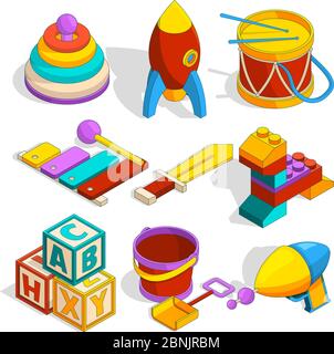 Isometric preschool children toys Stock Vector