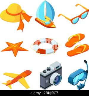 Summer time isometric. Travelling vector symbols Stock Vector