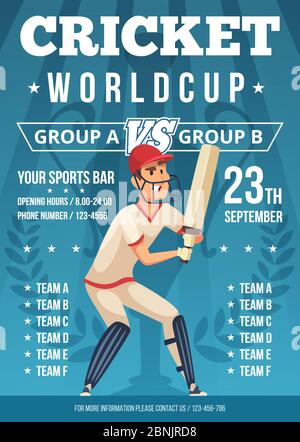 Sport poster of cricket. Placard invitation at championship of cricket Stock Vector