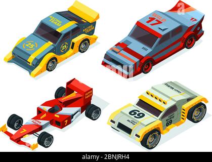 Race car set. 3D racing cars. Isometric sport pictures Stock Vector