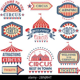 Carnival event logotypes template. Vector badges set isolate Stock Vector
