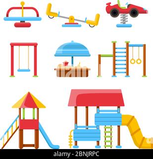 Equipment for childrens playground. Flat vector illustrations isolate on white background Stock Vector