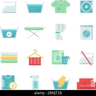 Laundry symbols. Vector icons set for laundry and washing Stock Vector