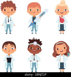 Children in the doctor profession in the various action poses Stock Vector