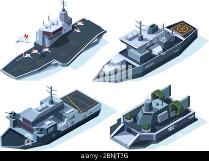 Military boats isometric. Vector american navy Stock Vector