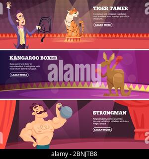 Banners of circus show. Vector illustrations of various circus artists Stock Vector