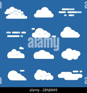 Various clouds. Flat cloud illustrations isolated on white Stock Vector