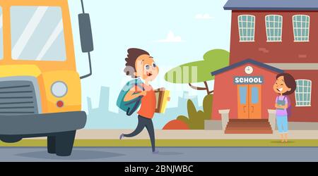 Childrens go to school. Background of back to school Stock Vector
