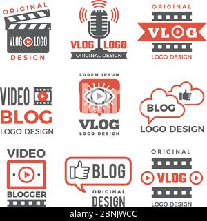 Various logotypes for tv channels and vloggers Stock Vector