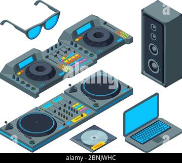 DJ studio. Music tools for party isolated on white Stock Vector