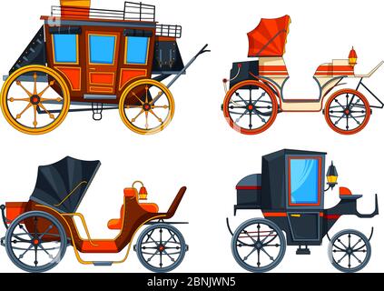 Carriage flat style. Illustrations set of various chariot Stock Vector
