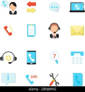 Online support and call center icons. Vector symbols in flat style Stock Vector