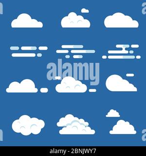 Vector flat illustrations of various clouds Stock Vector