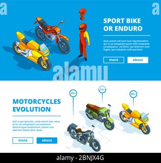 Motorcycles banners. Vector template design of horizontal banners for motorsport Stock Vector