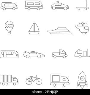 Transport symbols linear. Illustrations of various transport Stock Vector