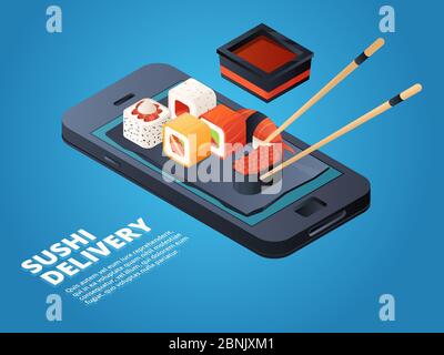 Sushi order. Online or telephone order various asian food Stock Vector