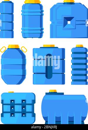 Water barrels. Different water tanks isolated on white Stock Vector