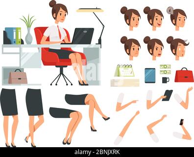 Constructor of business woman. Cartoon mascot creation kit of business woman Stock Vector