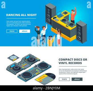 Big music party. Vector banners with illustrations of DJ party in club Stock Vector