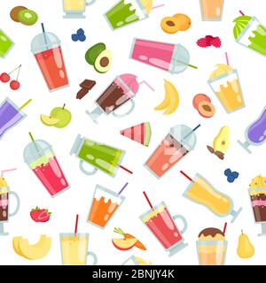 Smoothie seamless pattern. Vector summer background with summer cocktails Stock Vector