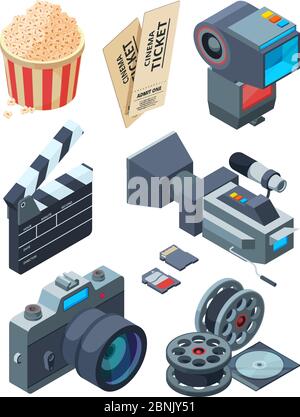 Isometric video cameras. Tools for video production Stock Vector