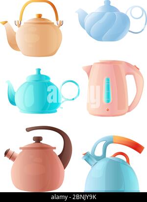 Cartoon kettles. Big set of various teapots Stock Vector