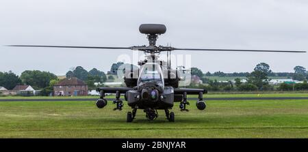Letterbox crop of a WAH-64D Apache AH1 about to take off from Cosford in June 2016. Stock Photo