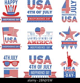 Fourth of July independence day logo set. Vector Labels of USA identity Stock Vector