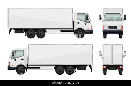 Realistic truck. Vector illustrations transportation of cargo Stock Vector