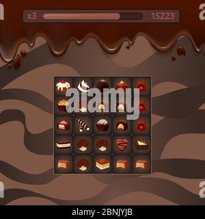 Vector concept illustration game with chocolate candies, Stock Vector
