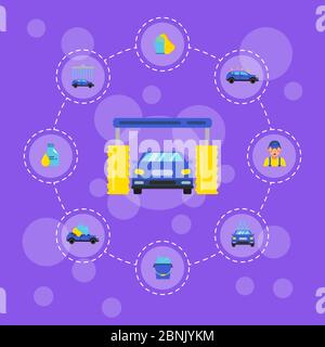 Vector illustration with car washing service elements Stock Vector