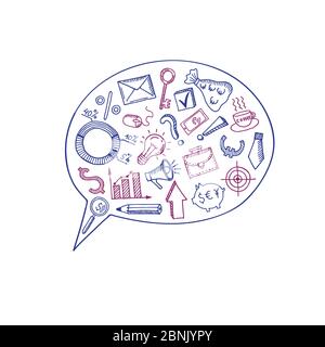Vector business doodle icons in speech bubble concept illustration Stock Vector