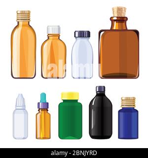 Bottles for drugs and pills. Medical bottles for liquid drugs Stock Vector