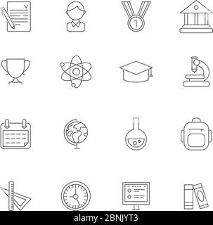 Science symbols. Vector monoline pictures of school Stock Vector