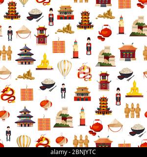 Vector flat style china elements pattern Stock Vector