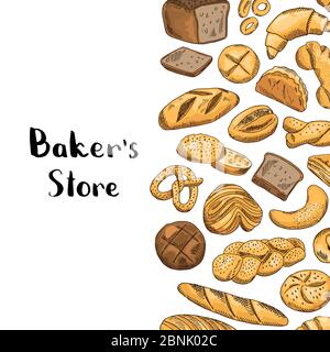 Vector hand drawn colored bakery elements Stock Vector