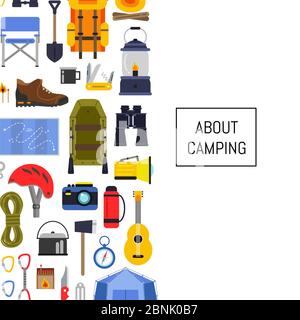Vector flat style camping elements background illustration Stock Vector