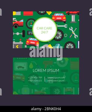 Vector business card template for auto parts store or car service with flat style Stock Vector