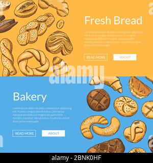 Vector hand drawn colored bakery elements web banner templates Stock Vector