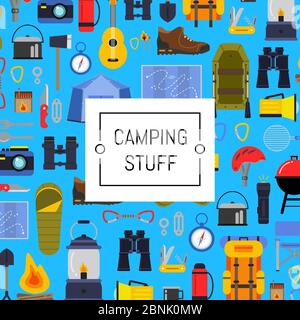 Vector flat style camping background illustration Stock Vector