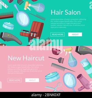 Vector banners illustration with hairdresser or barber cartoon elements Stock Vector