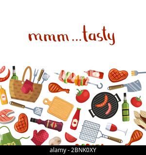 Barbecue or grill cooking with place for text Stock Vector