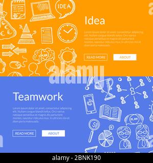 Vector business doodle icons web banners illustration Stock Vector