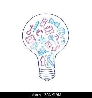 Vector business doodle icons in lightbulb concept illustration Stock Vector