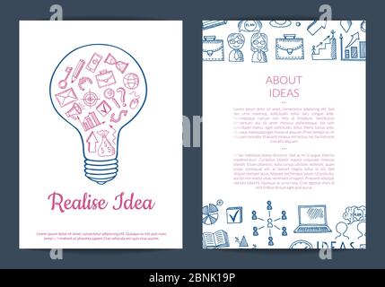 Vector business doodle icons card, flyer or brochure template illustration Stock Vector