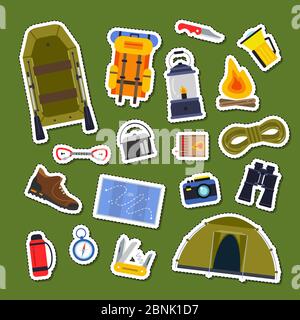Vector set of flat style camping elements stickers Stock Vector
